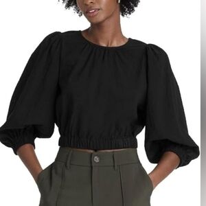 A New Day Black Puff Sleeve Crop Top